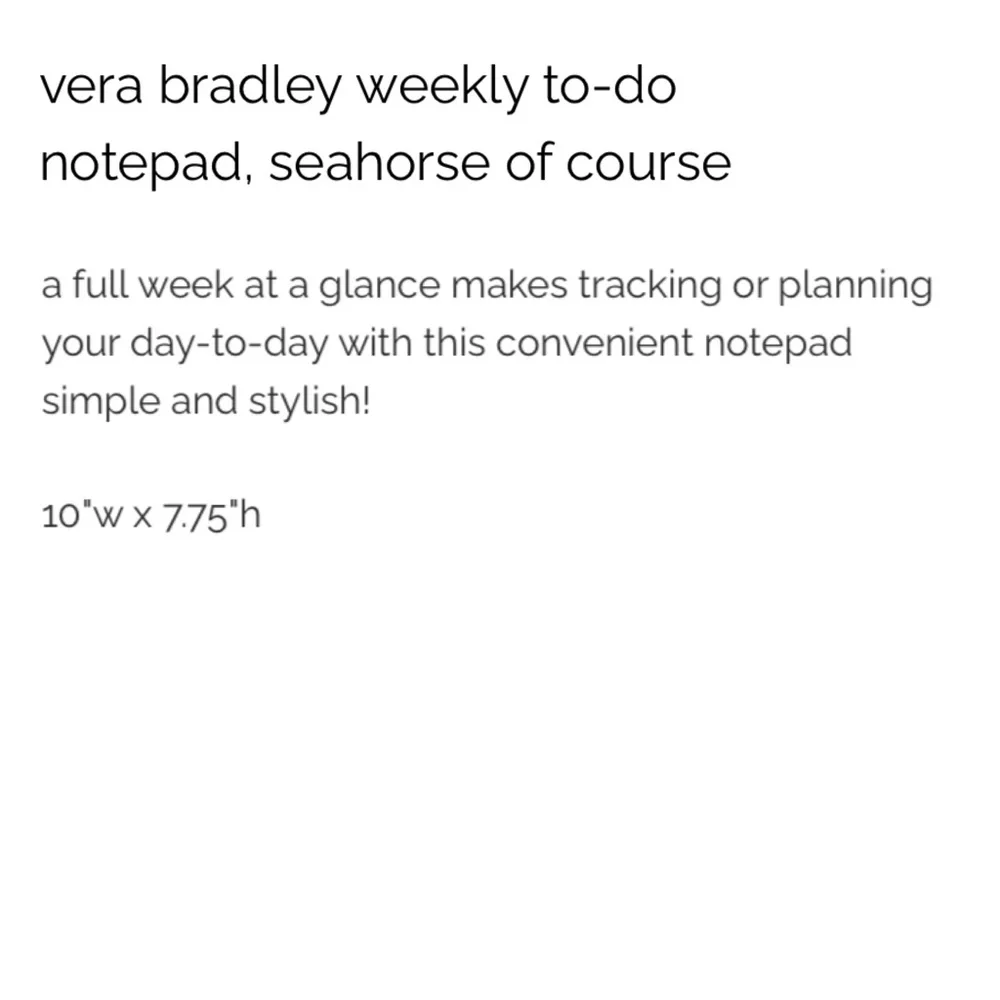 Vera Bradley Weekly To-Do Notepad- Seahorse of Course